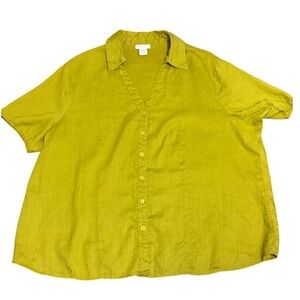 Tweeds lime green linen 2X short sleeve button down